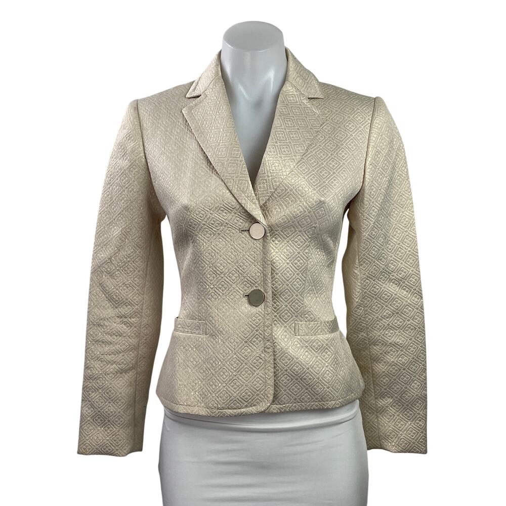 Calvin Klein Beige Jacquard Textured Notch Lapel Blazer Coat Suit Jacket Size 2